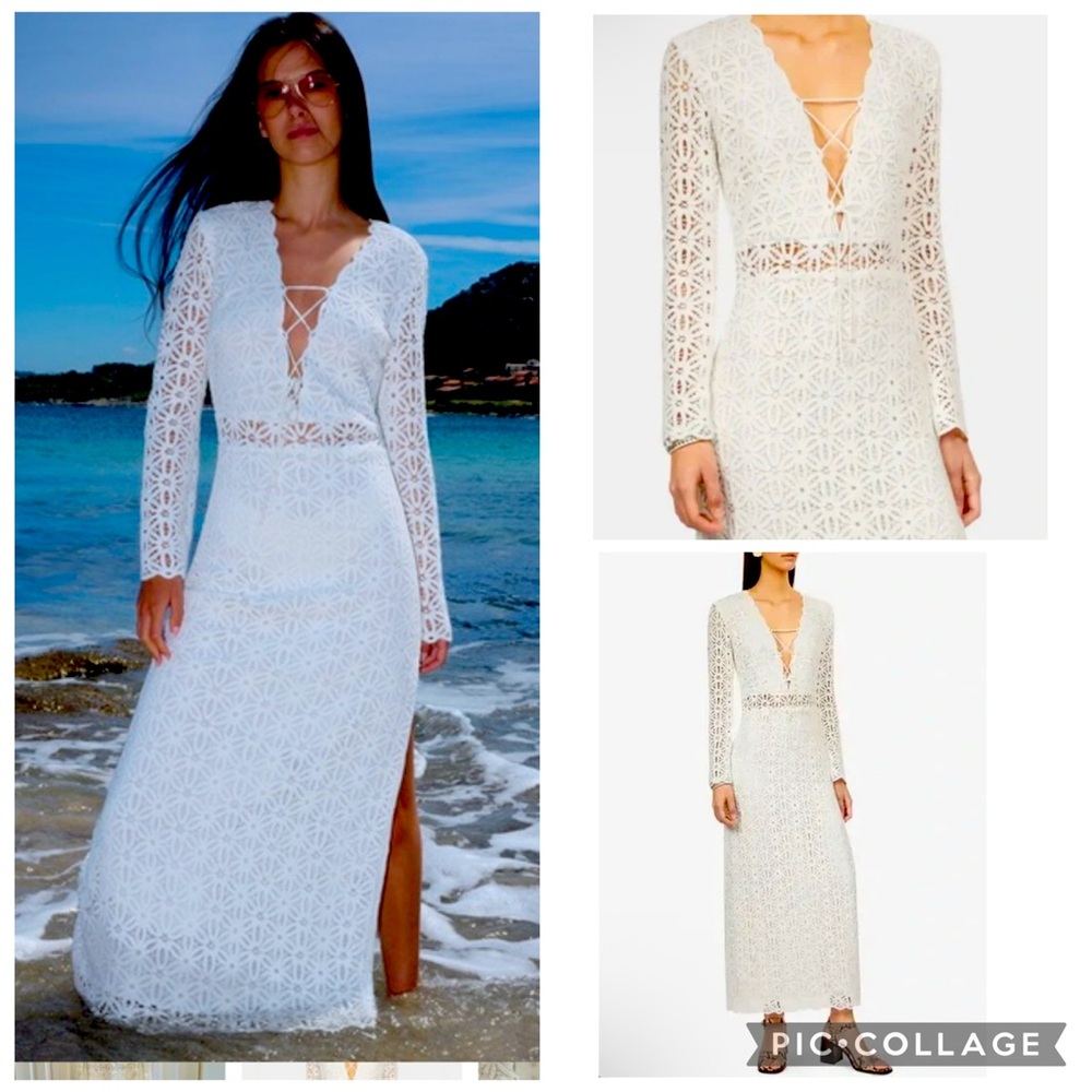 NWT THE KOOPLES White Crochet Guipure Maxi/Midi Dress French size 2, USA size 6